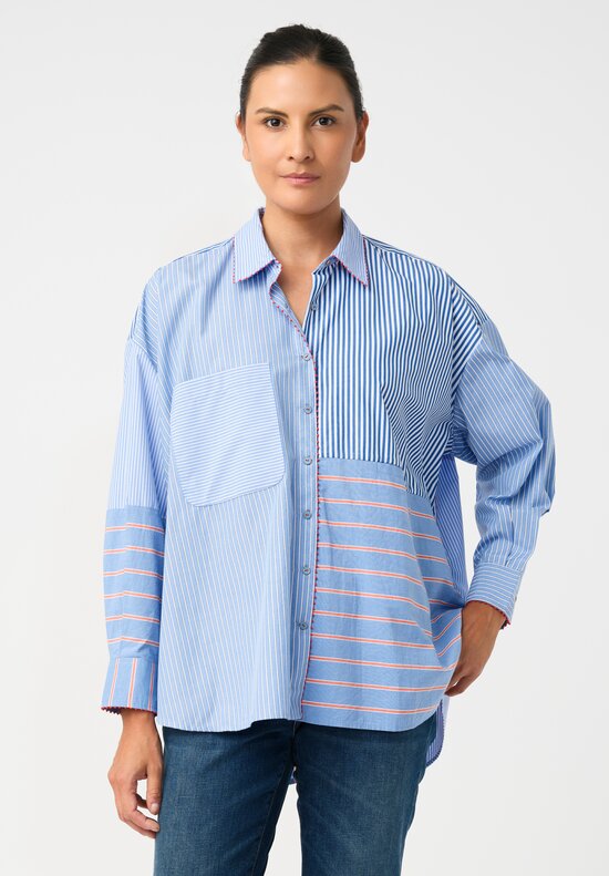 Péro Cotton Hand-Made Striped Button Down Top