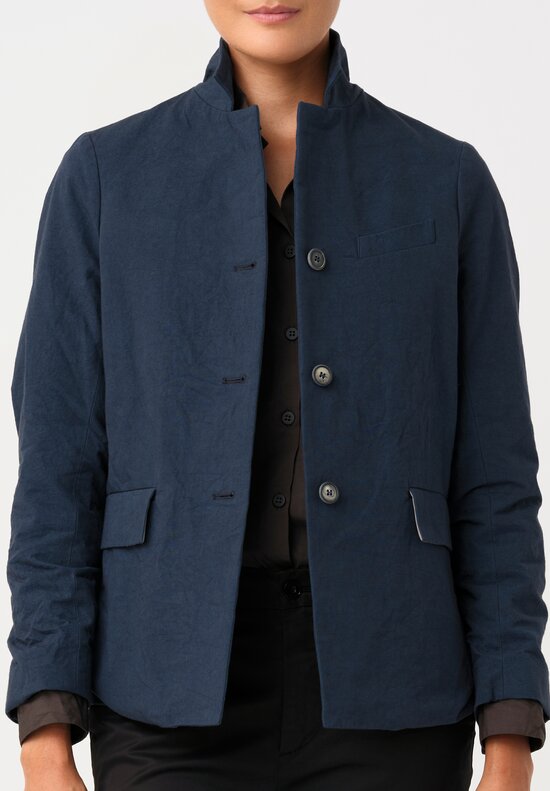 Bergfabel Cotton Twill Notch Lapel Button-Down Giulia Jacket in Pacific Ocean Blue