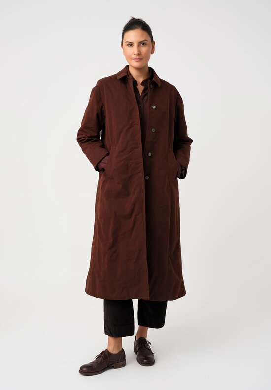 Bergfabel Smooth Cotton Blend Button-Down Tea Coat in Burnt Umber Brown