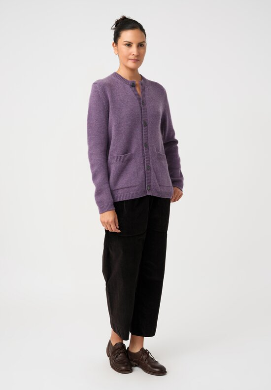 Bergfabel Cashmere Button-Down Crew Neck Cardigan in Heather Purple