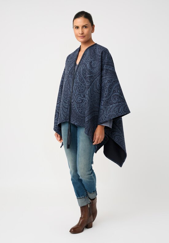 Etro Jumbo Paisley Print Cape with Leather Tassel Detail
