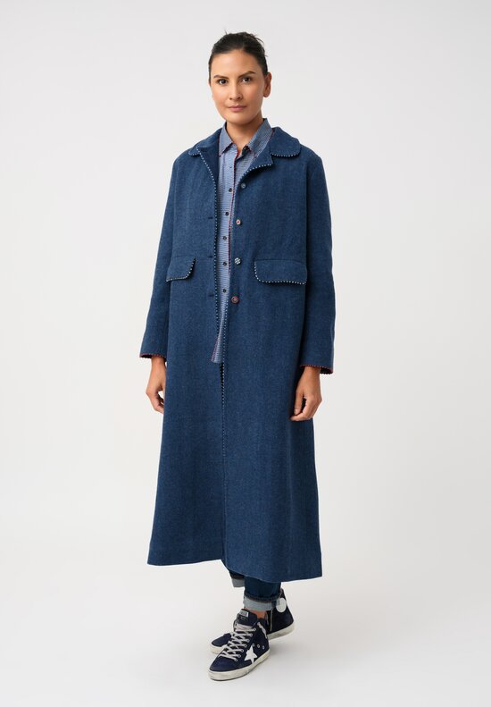 Péro Woven Hand-Knotted Coat with Plaid Double Vent Detail