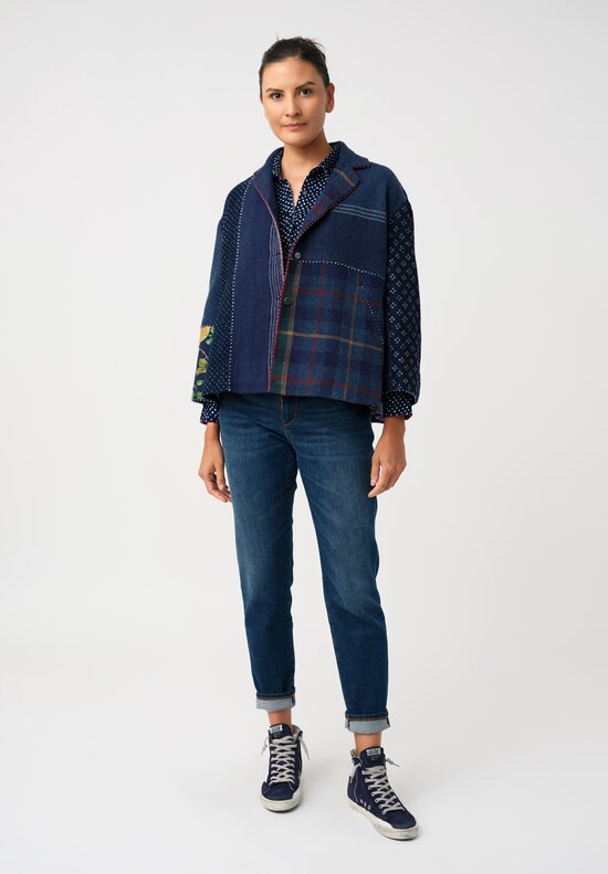 Péro Shibori, Plaid & Floral Paneled Oversized Jacket