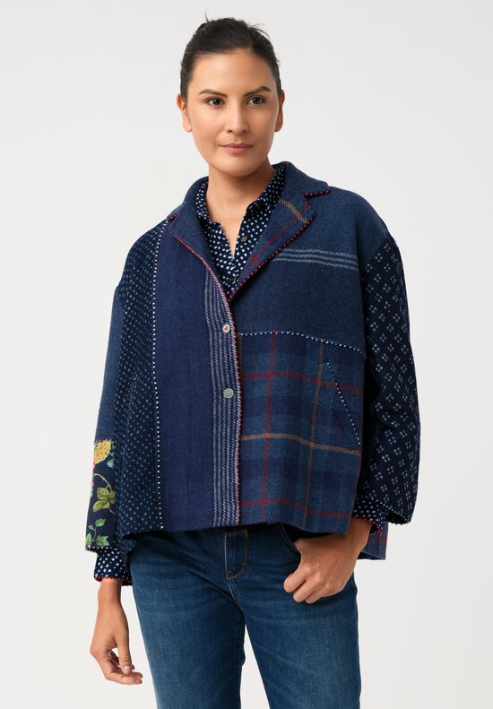 Péro Shibori, Plaid & Floral Paneled Oversized Jacket