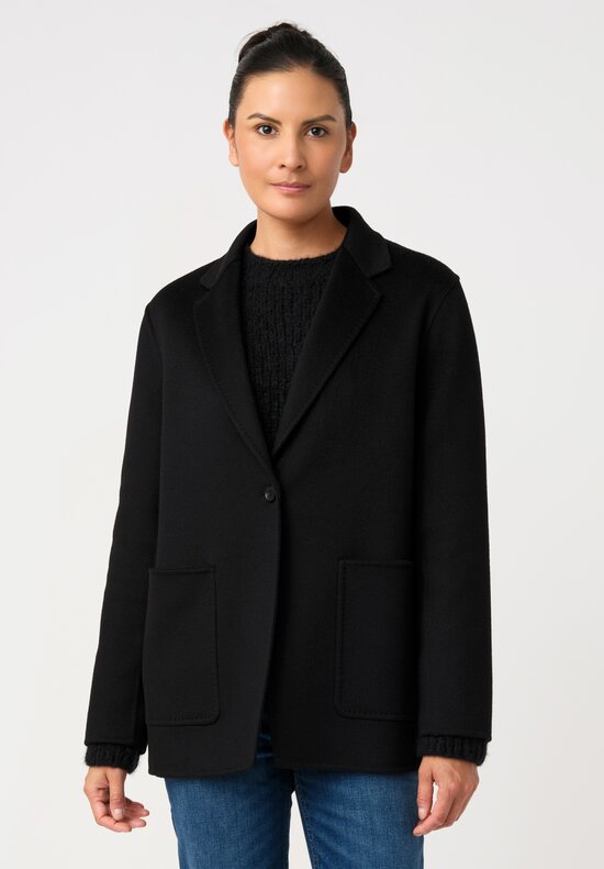 Nanna Pause Cashmere Mother of Pearl Single Button Carlo Jacket in Black with Twin Patch Pockets