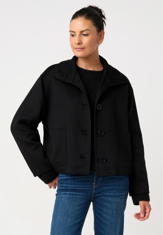 Nanna Pause Cashmere Enid Oversized Button Down Jacket in Black with Twin Patch Pockets