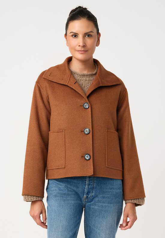 Nanna Pause Cashmere Enid Oversized Button Down Jacket in Saddle Brown with Twin Patch Pockets