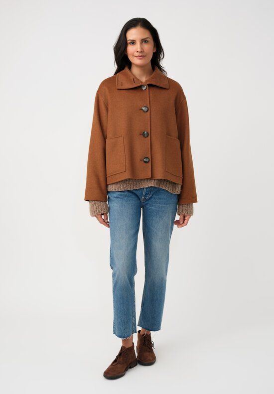 Nanna Pause Cashmere Enid Oversized Button Down Jacket in Saddle Brown with Twin Patch Pockets