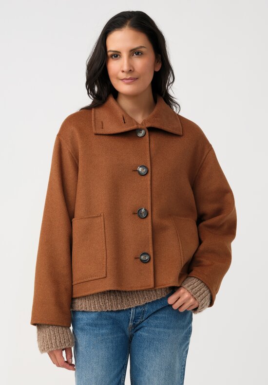 Nanna Pause Cashmere Enid Oversized Button Down Jacket in Saddle Brown with Twin Patch Pockets