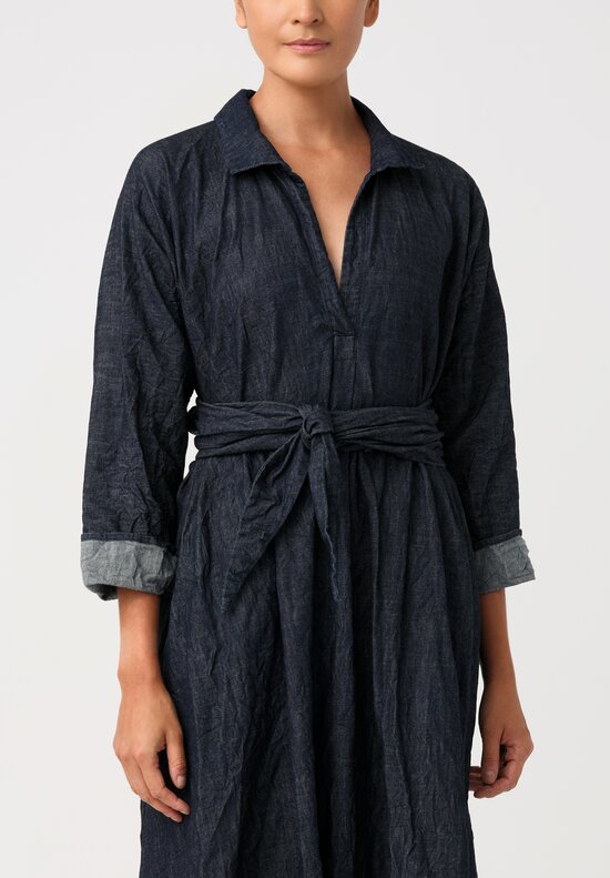 Daniela Gregis Washed Cotton Denim Spicchi Colletto Dress in Dark Blue	