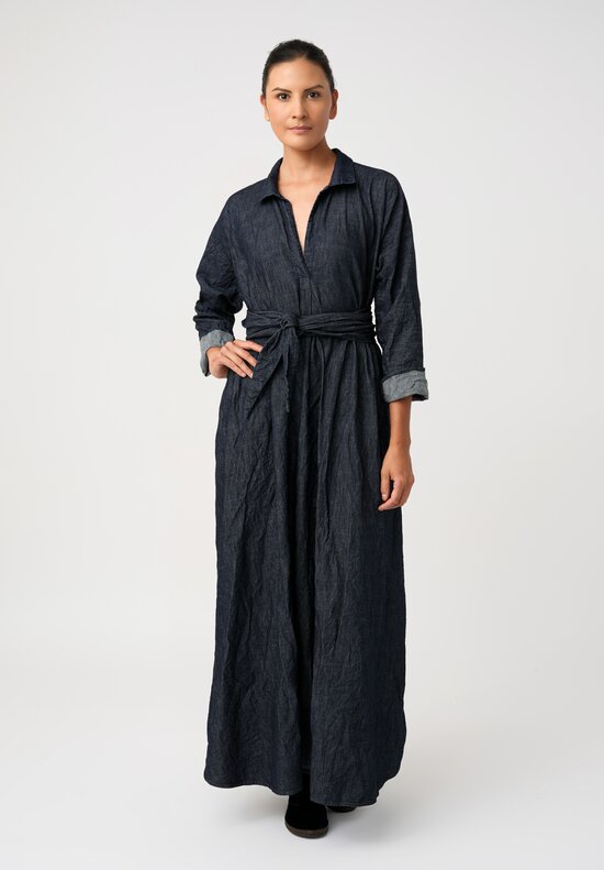 Daniela Gregis Washed Cotton Denim Spicchi Colletto Dress in Dark Blue	