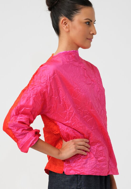 Daniela Gregis Washed Silk Lunedi Top in Bicolore Fuchsia Pink & Red