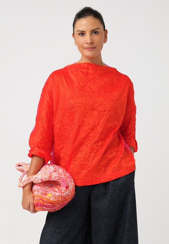 Daniela Gregis Washed Silk Lunedi Top in Bicolore Fuchsia Pink & Red