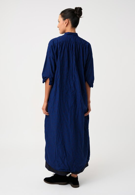 Daniela Gregis Washed Cotton Kora Lungo Estate Overdyed Dress in Blue Floral	