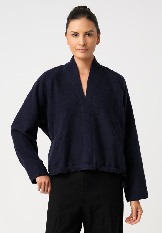 Jan Jan Van Essche Brushed Baby Alpaca Knit Kimono Collar Pullover in Navy Blue