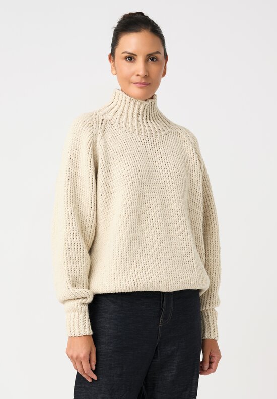 Jan Jan Van Essche Linen Hand-Knit Turtleneck Sweater in Vanilla White