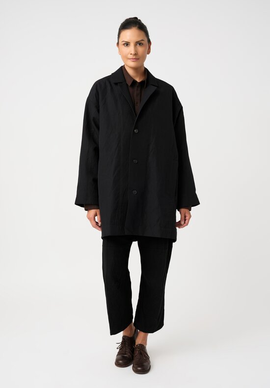 Jan Jan Van Essche Linen Over Sized Notch Lapel Button-Down Coat in Black