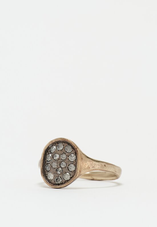 Noguchi Bijoux 14K White & Oxidized Gold Signet Ring with Grey Diamond Melee	