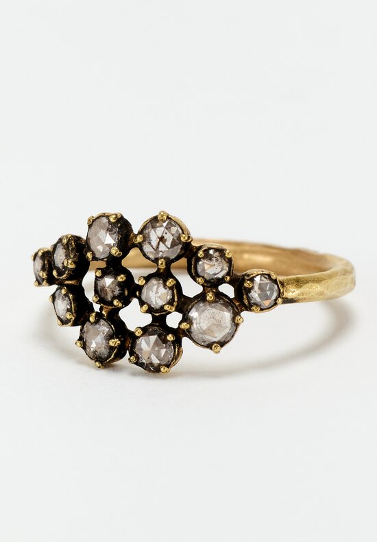 Noguchi Bijoux 14K Hammered & Oxidized Gold Tsubu Ring with Rose Cut Diamonds	