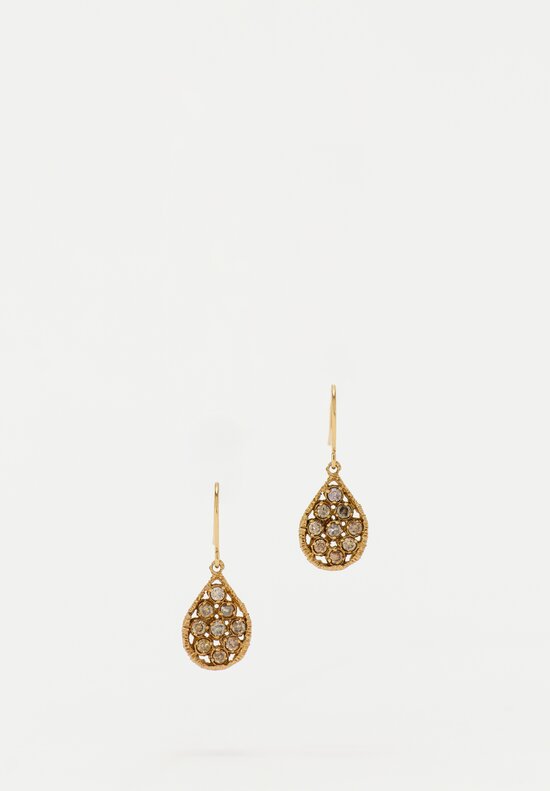 Noguchi Bijoux 14K Gold Lace Droplet Earrings with Brown Diamonds