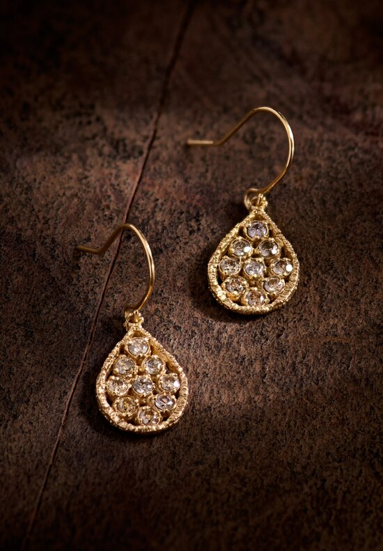 Noguchi Bijoux 14K Gold Lace Droplet Earrings with Brown Diamonds