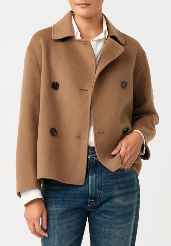 'S Max Mara Carolina Double-Breasted Belted Jacket with Point Collar in Camel Brown