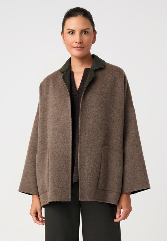 Daniela Gregis Double-Faced Cashmere Gladiolo Jacket in Taupe Brown & Green