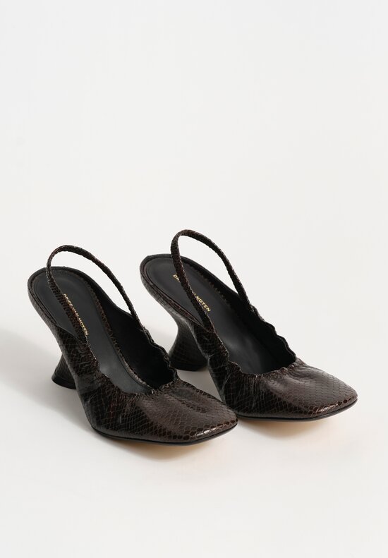 Dries Van Noten Calf & Lamb Leather Snakeskin-Effect Sculptural Wedge Slingbacks