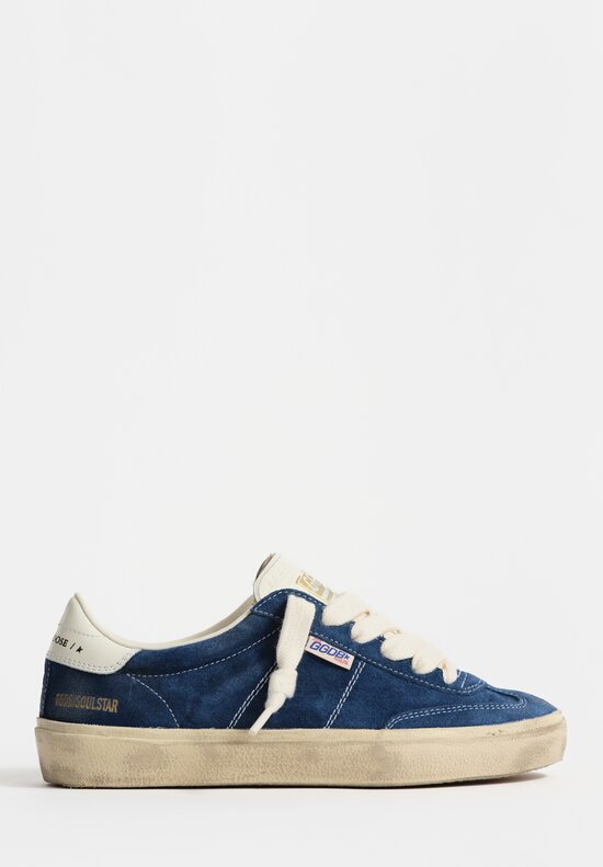 Golden Goose Suede Leather Soul-Star Low-Top Sneakers in Dark Blue & White	