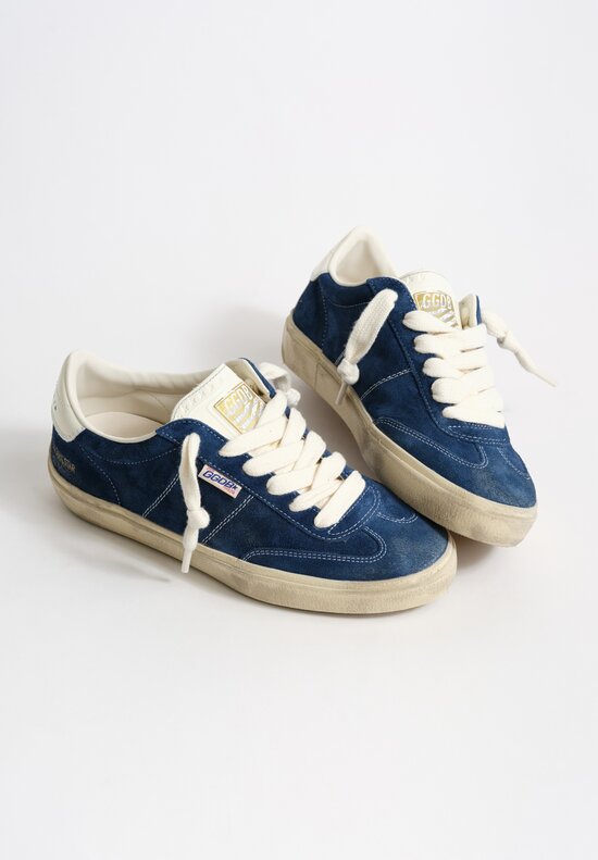 Golden Goose Suede Leather Soul-Star Low-Top Sneakers in Dark Blue & White	
