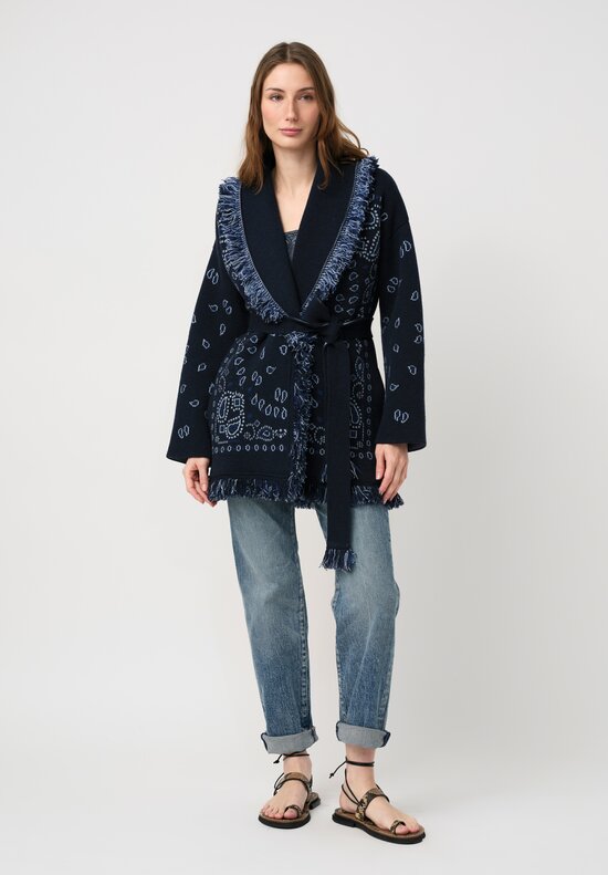Alanui Cashmere Jacquard Knit Bandana Cardigan in Midnight Blue Paisley