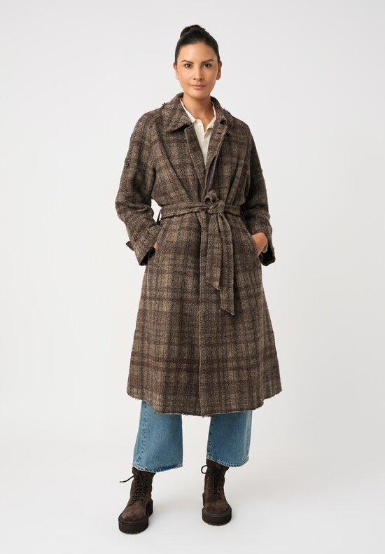 Cottle Workshop Exclusive Cotton & Cashmere Balmacaan Coat in Earthen Brown Plaid