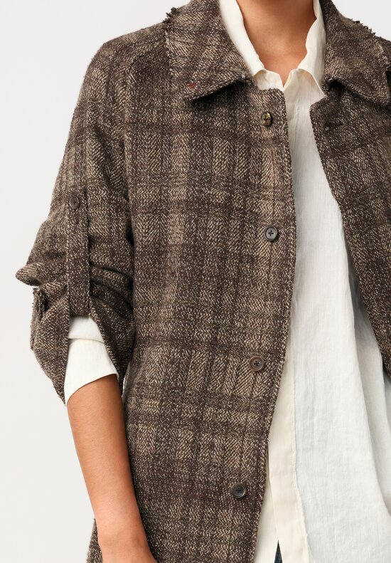 Cottle Workshop Exclusive Cotton & Cashmere Balmacaan Coat in Earthen Brown Plaid