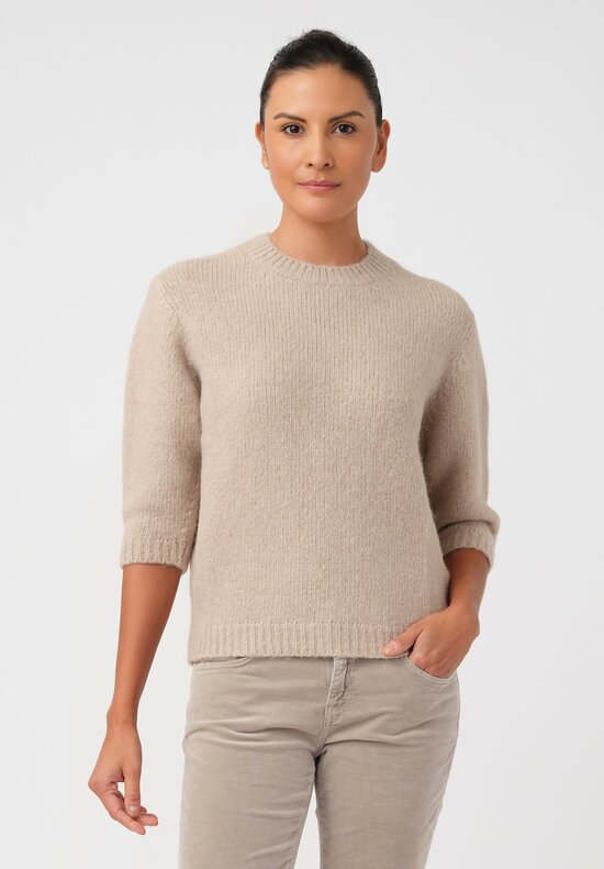 Lauren Manoogian Baby Alpaca Knit Blend Loft Ribbed Crewneck in Neutral Beige