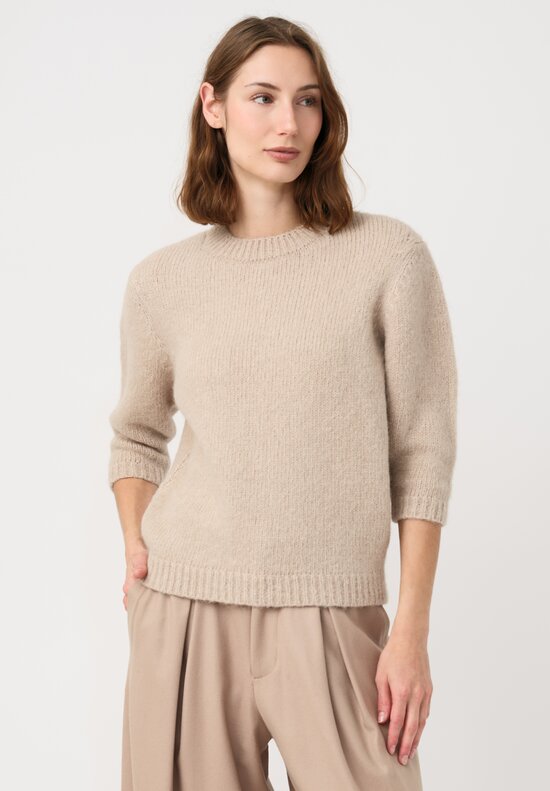Lauren Manoogian Suri Alpaca & Pima Cotton Hand-Loomed Loft Crew Neck Sweater in Natural Antique