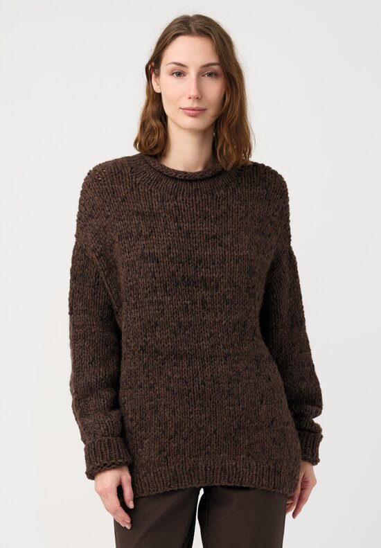 Lauren Manoogian Baby Alpaca Hand-Knit Rolled Neck Sweater in Heather Brown
