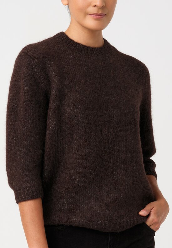 Lauren Manoogian Baby Alpaca Knit Blend Loft Ribbed Crewneck Sweater in Cacao Brown