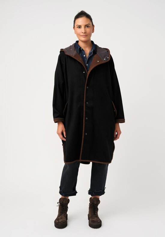 Cottle Cashmere Hooded Egg Coat in Black & Brown