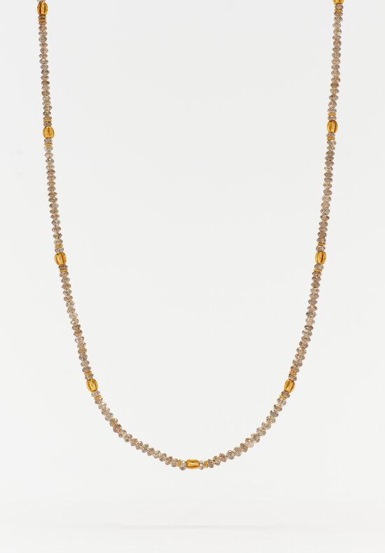 Greig Porter 18K Starburst Fluted Rounds & Champagne Diamond Beaded Necklace 17.5