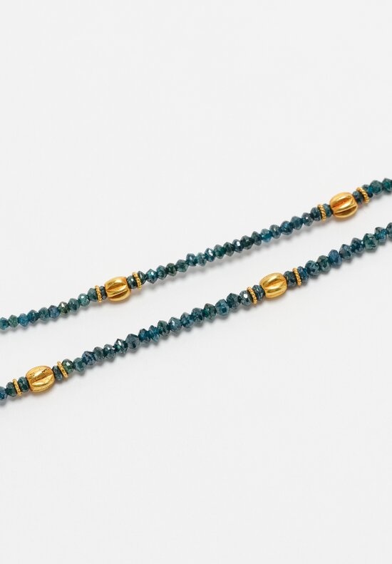 Greig Porter 18K Twist Crowned Fluted Rounds & Corundum Beaded Necklace 17.5