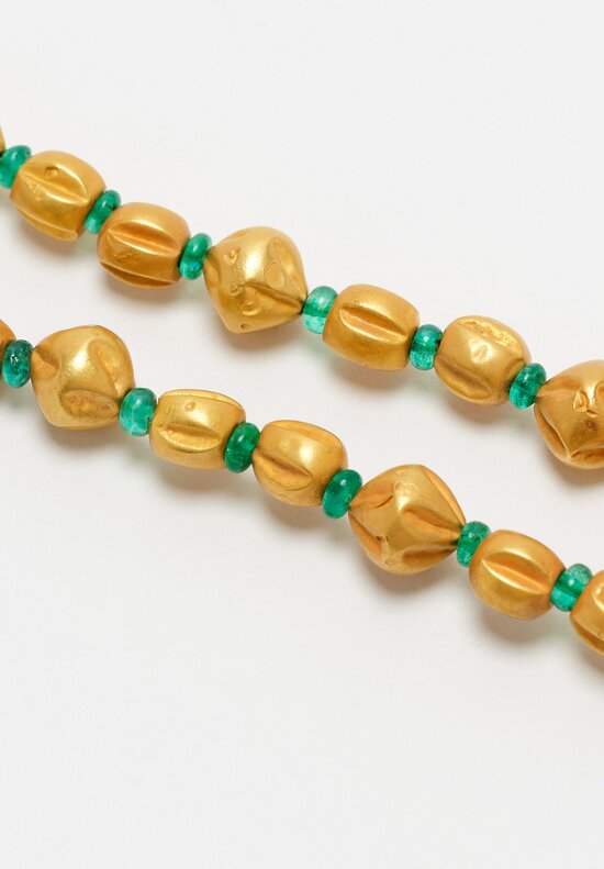 Greig Porter 18K Ridged & Star Cut Rounds & Emerald Rings Beaded Necklace 18.5