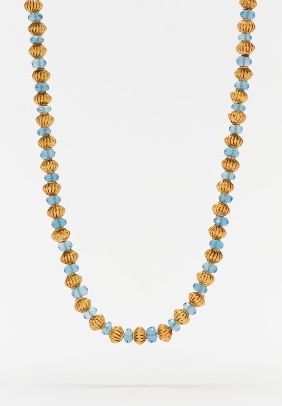Greig Porter 18K Fluted Bicones & London Blue Topaz Beaded Necklace 18