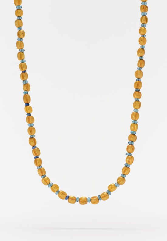 Greig Porter 18K Ridged Rounds & London Blue Topaz Beaded Necklace 17