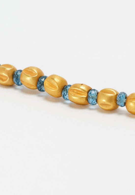 Greig Porter 18K Ridged Rounds & London Blue Topaz Beaded Necklace 17