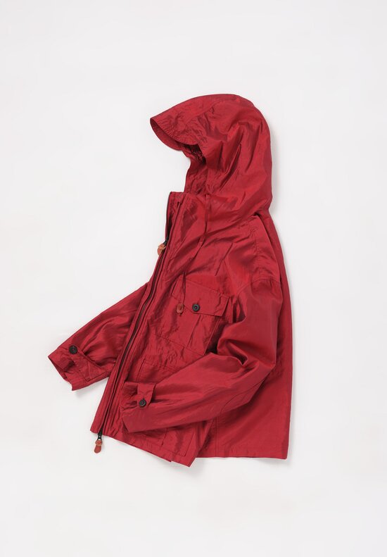 Christian Peau Washed Silk Zip Front Jacket with Storm Flap Hood