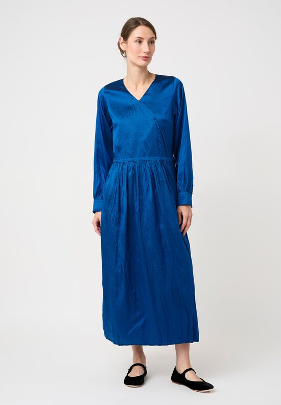 Christian Peau Gathered Silk Wrap Dress in Ocean Blue
