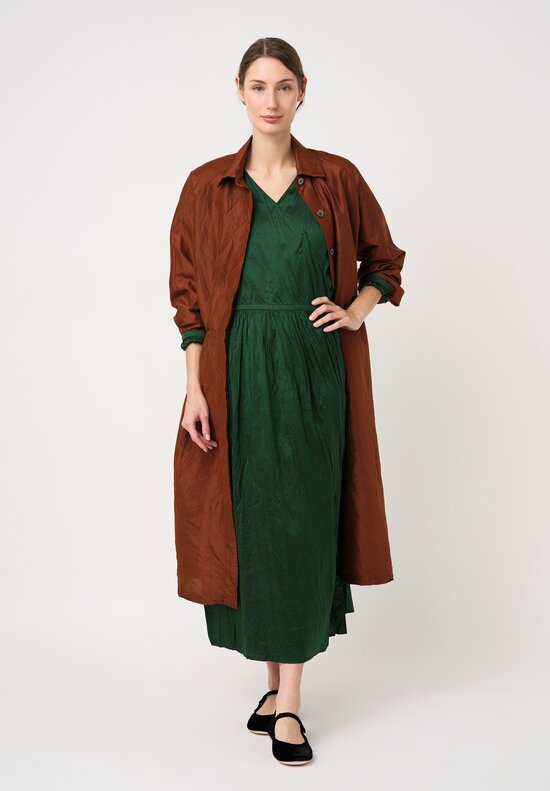 Christian Peau Silk Long-Sleeve Wrap Dress in Emerald Green