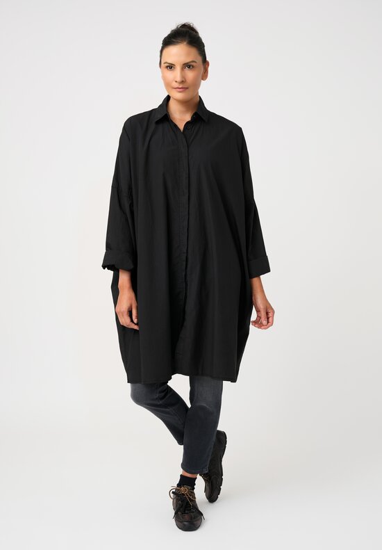 Rundholz Black Label Cotton Concealed Button-Down Placket Smock Tunic in Mars Black
