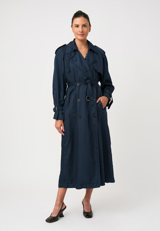 Dries Van Noten Twill Weave Ristos Trench Coat in Peacock Teal Blue