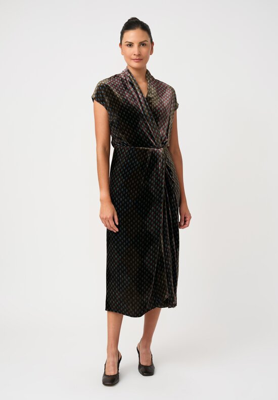 Dries Van Noten Velvet Dilian Dress in Mahogany Brown & Blue Ellipse Pattern